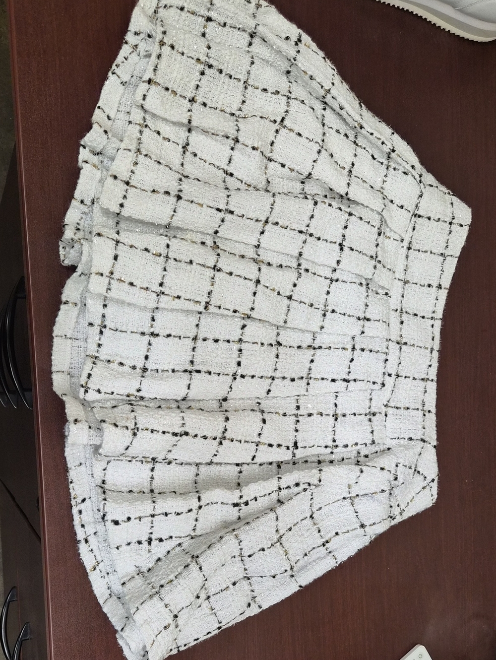 Textured White Windowpane Tweed Mini Skirt Size S